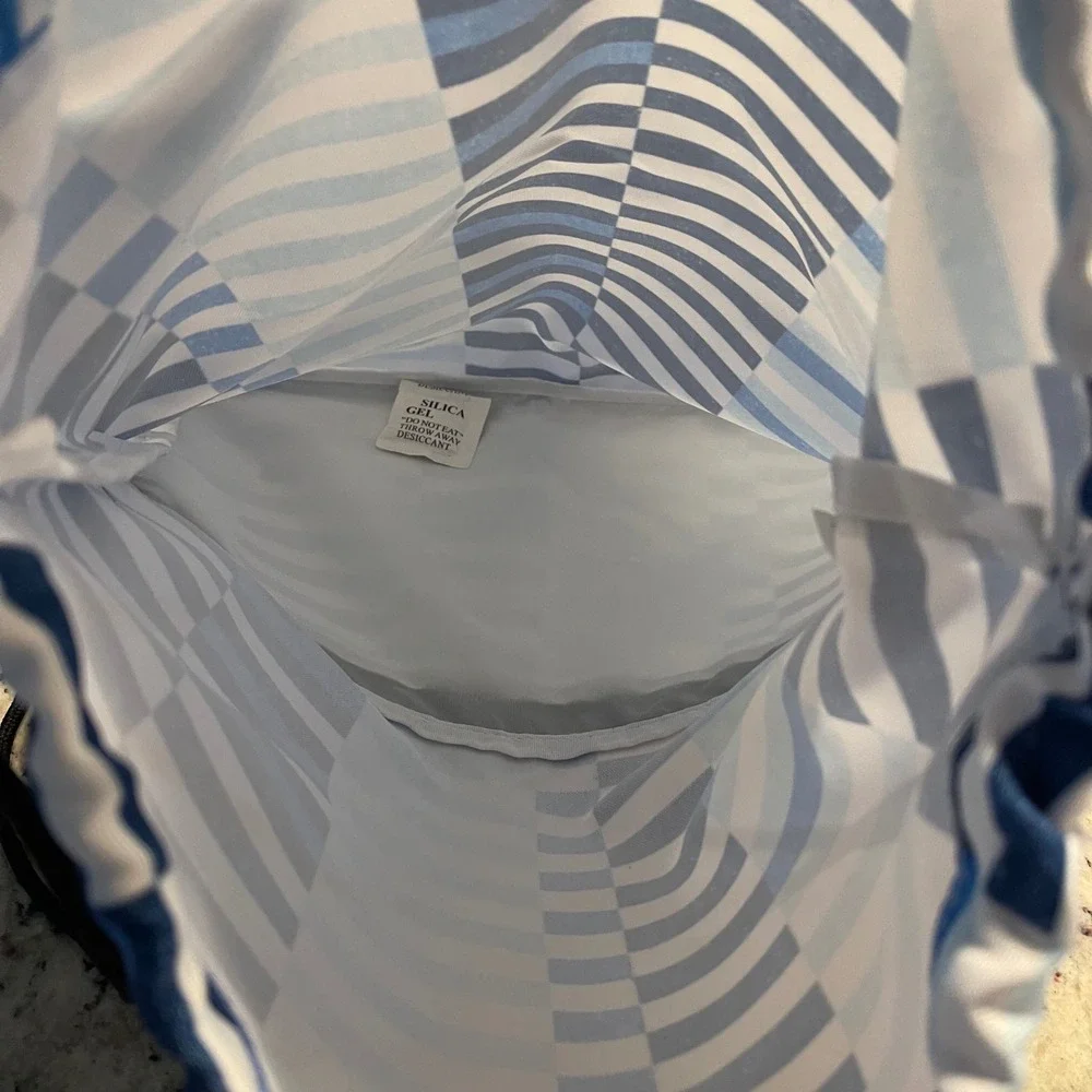 Scout Drawstring Backpack Unisex OS Blue White Geometric Stripe Cinch Bag Pocket